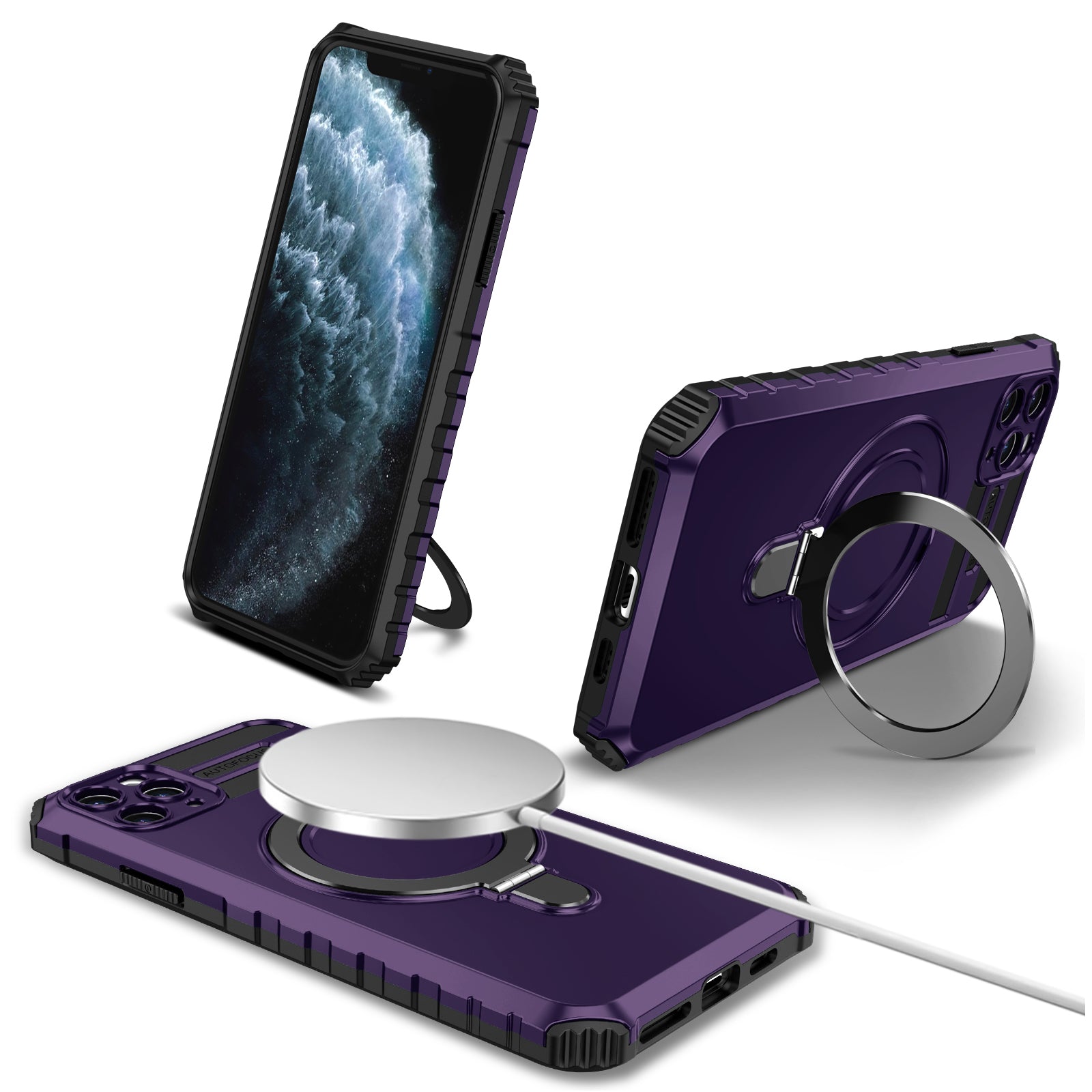For iPhone 11 Pro Case Magnetic PC+TPU Phone Cover with Ring Kickstand For iPhone 11 Pro Case Magnetic PC+TPU Phone Cover with Ring Kickstand